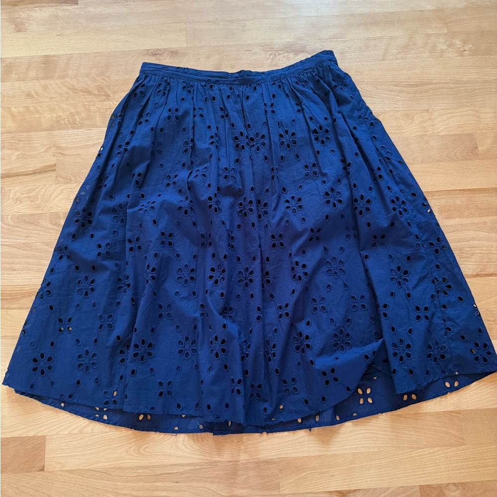 J. Crew Factory Deep Blue Eyelet A-Line Skirt